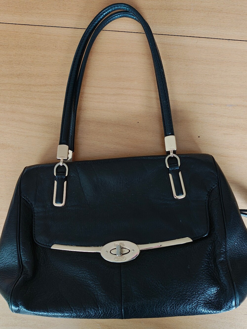 Vintage Coach Madison Small Madeline Satchel Handbag Black Leather with Gold